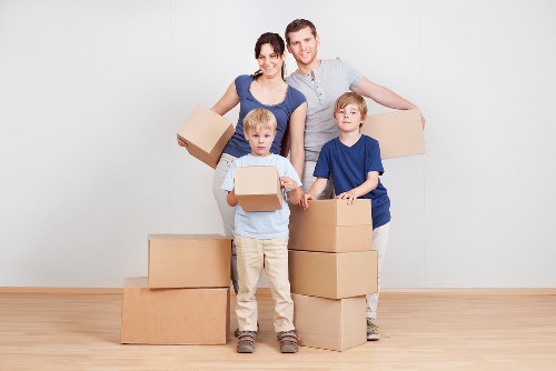 Packed boxes and furniture ready for a home move in St Johns Wood